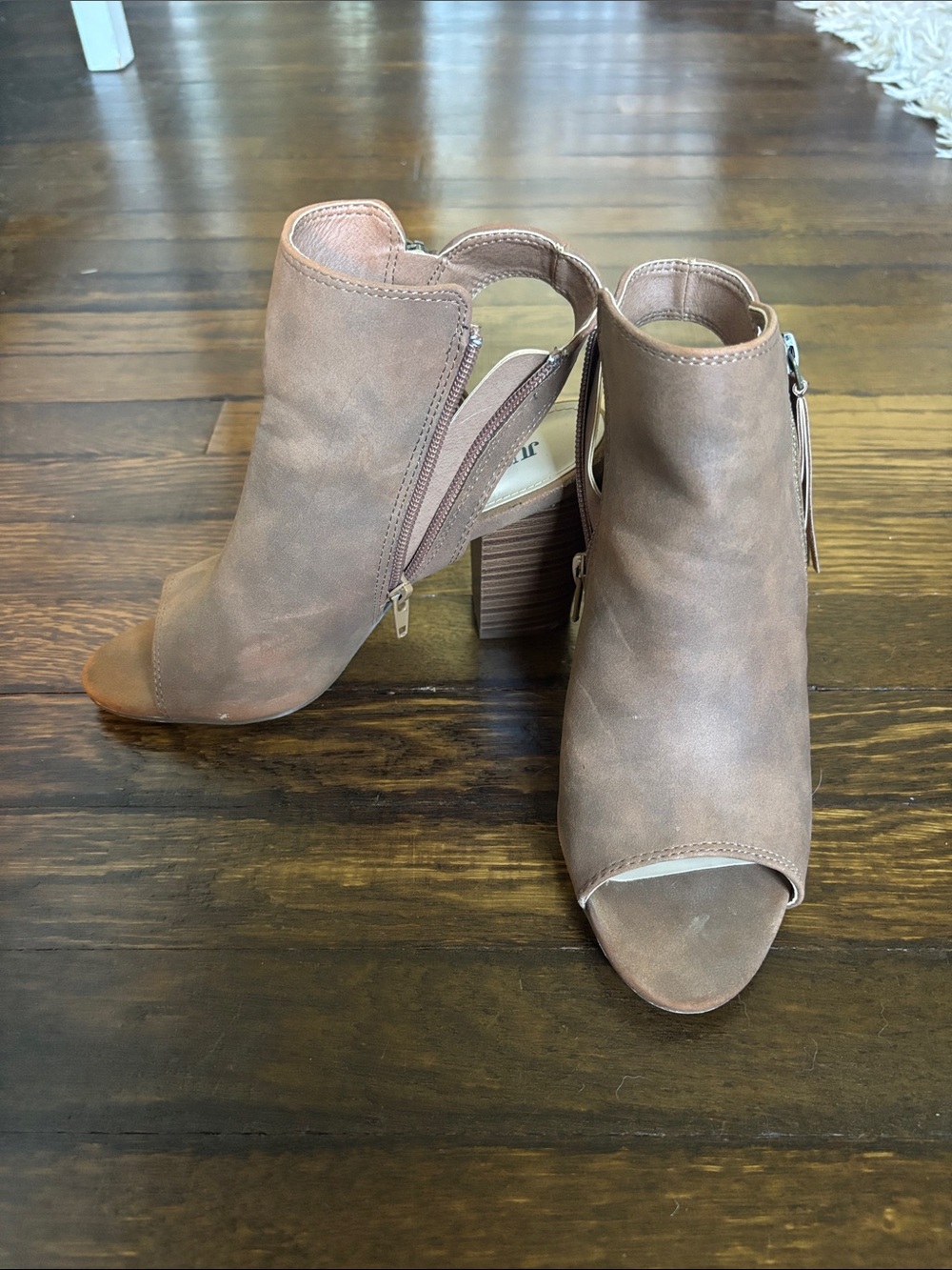 Women's Open-Toe Ankle Booties in Taupe - Stylish Peep-Toe Heels